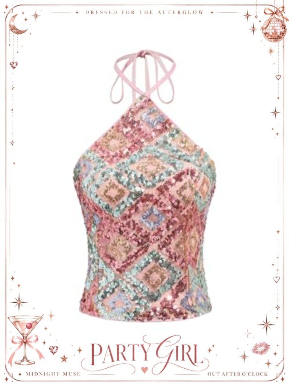 Sequin Sparkly Halter Top Sexy Backless Y2k Going Out Top